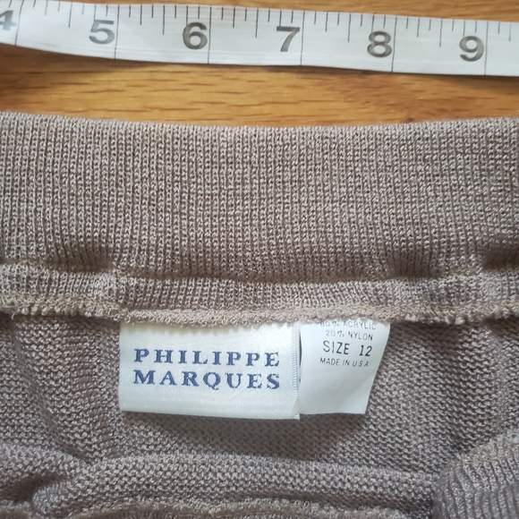 Phillipe Marques sz 12 sweater skirt set USA Made tan embellished sweater - Picture 2 of 12